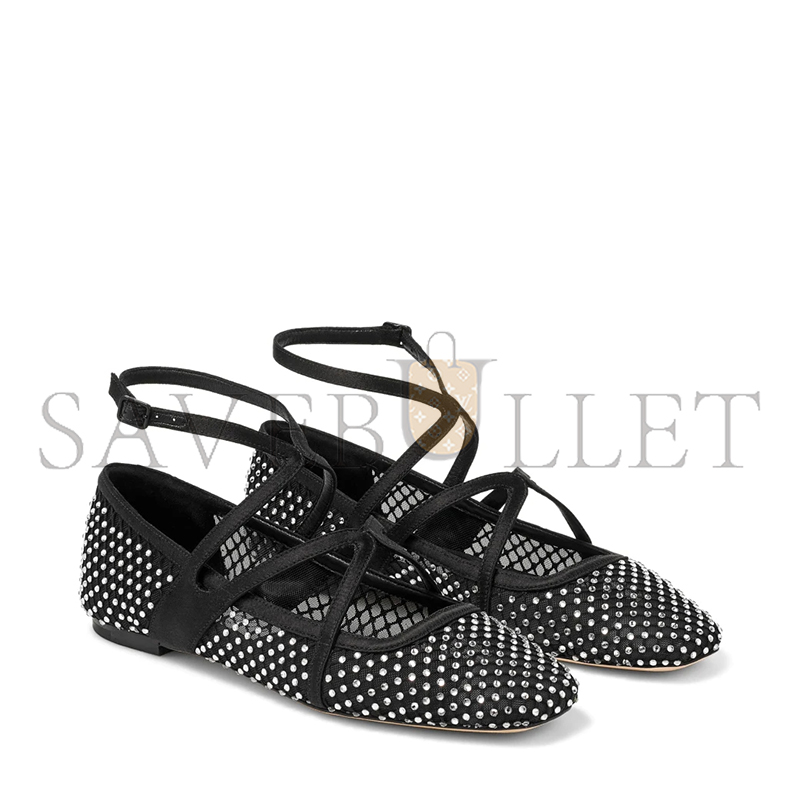 JIMMY CHOO ASTORIA FLAT BLACK SATIN CRYSTAL FLATS ASTORIAFLATQHS JIMMY CHOO ASTORIA FLAT BLACK SATIN CRYSTAL FLATS ASTORIAFLATQHS